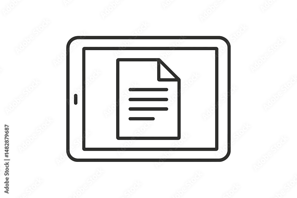Poster electronic tablet displaying a document with text and a corner lined for easy viewing during office 