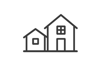 Modern simple illustration of two houses with distinct designs, showcasing urban architecture in a minimalist style