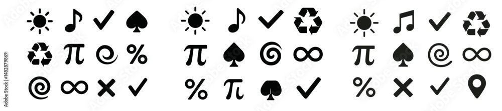 Poster symbol patterns featuring various icons and designs showcasing creativity and visual variety