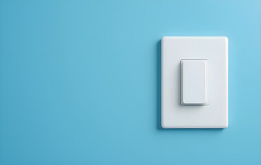 Isolated White One-Gang Toggle Switch on a Light Blue Background
