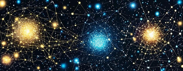 Space galaxy hidden. Abstract network of glowing nodes and lines resembling neural networks or constellations against a dark background.
