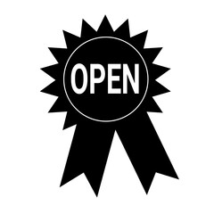 Open Sign Black and White Award Ribbon Graphic Design Element for Website, App, or Print