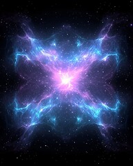 Space galaxy hidden. A glowing, colorful nebula with electric blue and purple energy patterns in deep space, surrounded by countless stars.