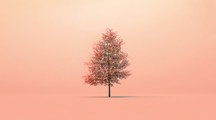 Minimalist Tree on Pastel Background with Soft Lighting and Space for Copy