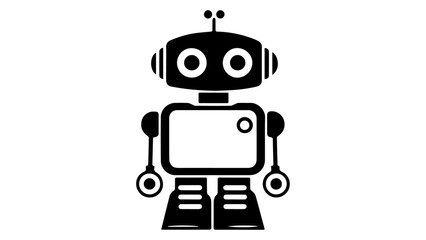 black and white funny cartoon robot simple shape vector illustration