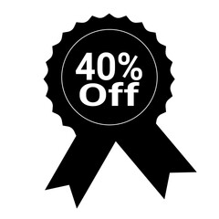 40% Off Sale Badge Black and White Discount Seal, Ribbon Icon for Marketing, Promotion, and Advertising