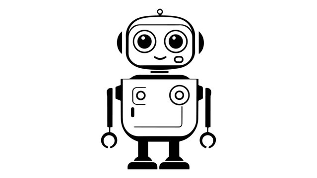 very simple black and white shape of a smiling robot silhouette