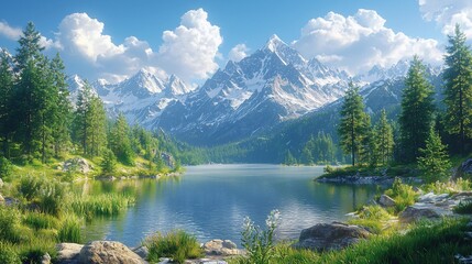 Mountain lake landscape, serene