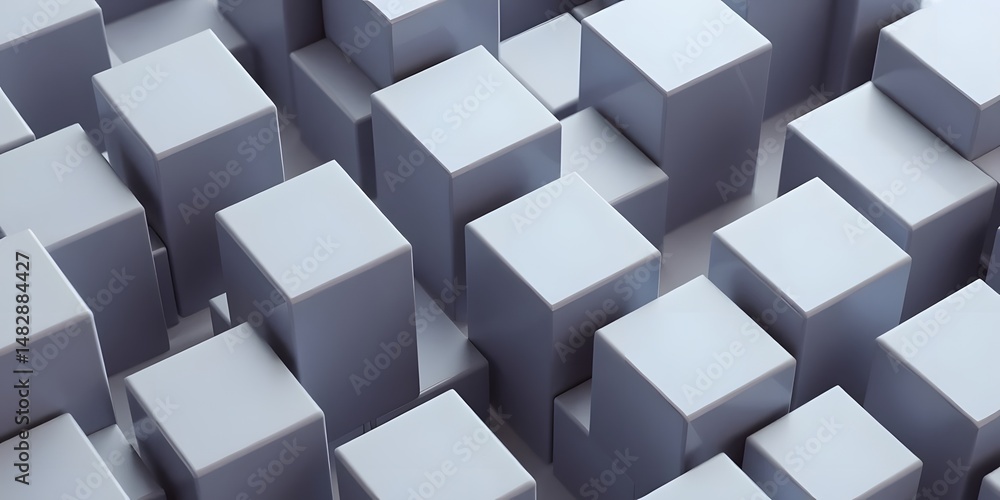 Poster abstract geometric cubes, smooth 3d shapes in soft light, isometric design. modern background, a sim