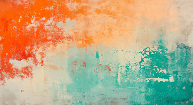 fundo grunge abstrato texturizado com tons quentes de laranja e azul-petr&oacute;leo, efeito cinematogr&aacute;fico vintage com poeira art&iacute;stica e desbotamento