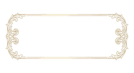 Minimalist vintage gold frame with side ornaments on transparent background.

