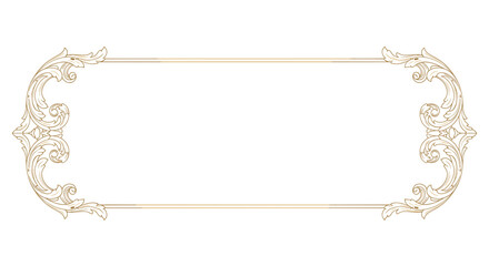 Vintage ornate gold frame with corner decorations on transparent background.


