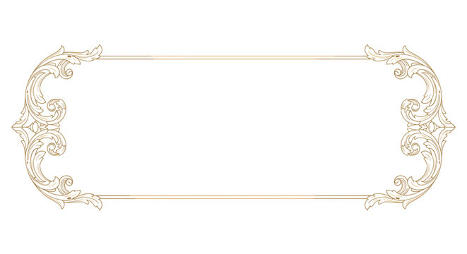 Vintage ornate gold frame with corner decorations on transparent background.


