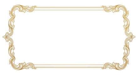 Ornate vintage gold frame with floral curls on transparent background.

