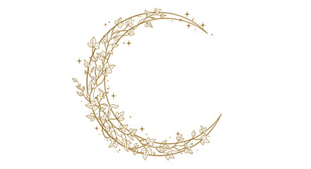 Gold vine crescent moon illustration with stars