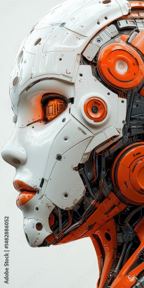 Poster android head profile view featuring detailed metallic and mechanical components