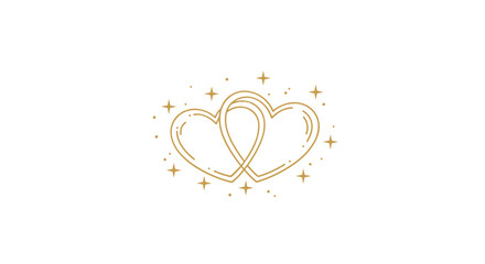 Gold intertwined hearts with sparkles on white background