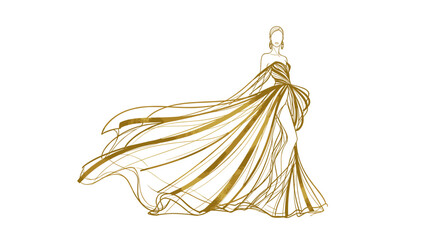 Fashion model in elegant gown displaying grace on white background