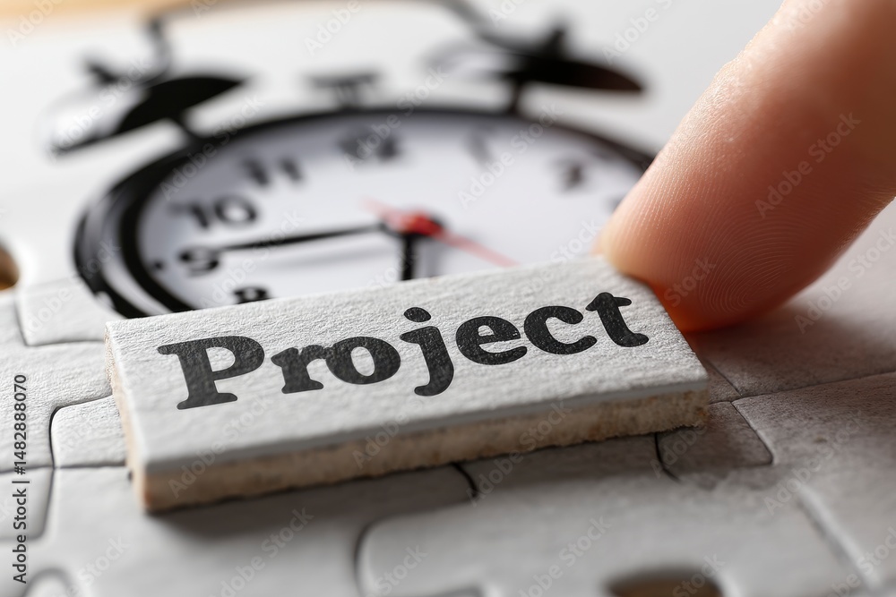 Poster time management concept with project and clock close-up image