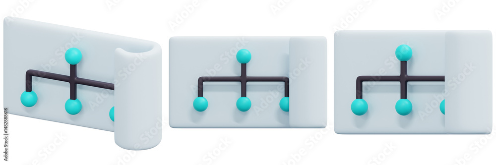 Poster set of a cyan and white hierarchy chart 3d render icon illustration