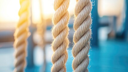 Close-up of two intertwined ropes
