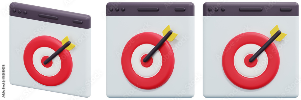 Aufkleber set of red target with arrow hitting bullseye on website interface 3d render icon illustration