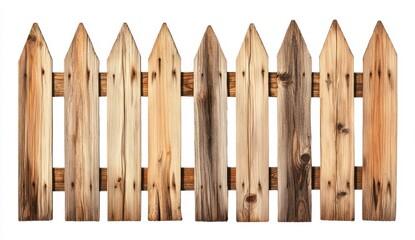 Rustic Wooden Fence Panel with Sharp Picket Tops and Natural Texture
