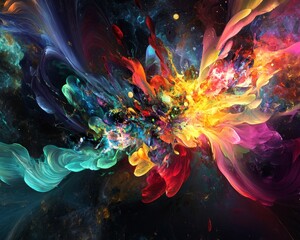 Obraz premium Vibrant Abstract Color Explosion in Cosmic Space Background