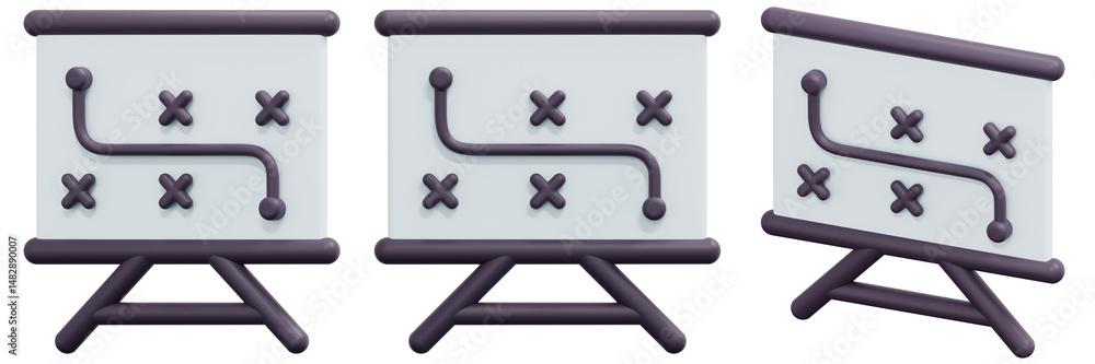 Poster set of a simple flowchart on a whiteboard 3d render icon illustration