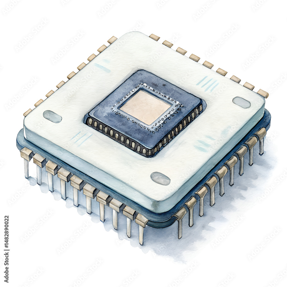 Fototapete watercolor microchip computer isolated on transparent background