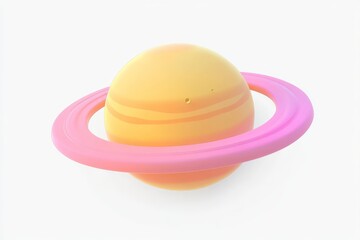 Fototapeta premium 3D cartoon gas giant rings with Saturn gold and ammonia pink, ultra-high-definition design with detailed elements on a white background, perfect for space and cosmic art themes.