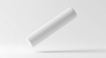 Floating White Cylinder on White Background Minimalist Style