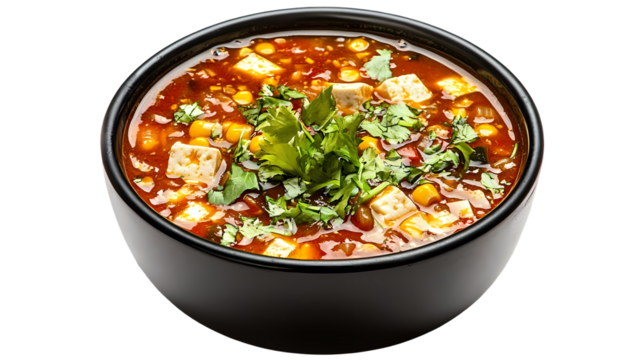 Spicy Tofu Corn Soup Recipe isolated on transparent background