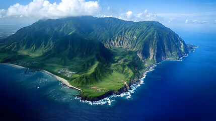 Obraz premium An aerial view of the rugged Taiwan coastline 