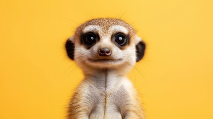 Fototapeta premium Lindo retrato de cuerpo entero de suricata bebé sobre fondo rosa claro para educación sobre la vida silvestre y protección animal.