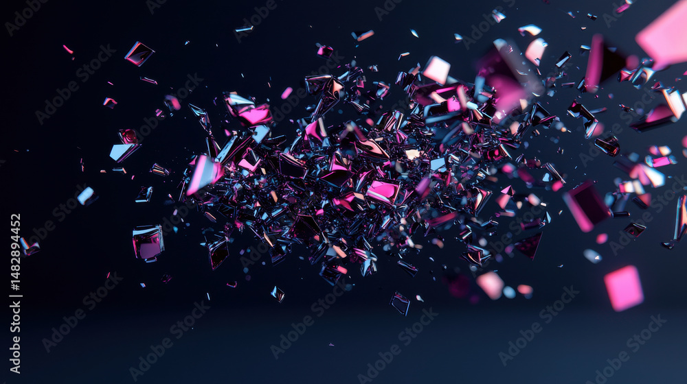 Poster vibrant explosion of colorful shards creates dynamic visual effect, showcasing mix of pink and blue 