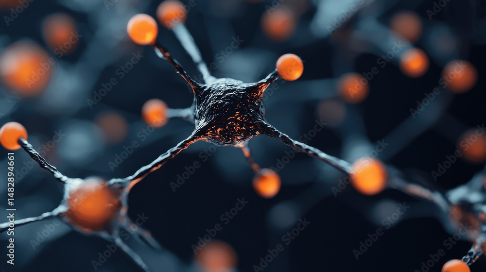 Poster neural network interface visualizing global market trends, showcasing interconnected nodes and vibra