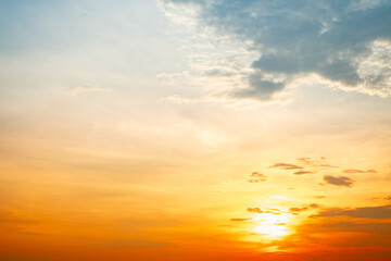 Beautiful , luxury soft gradient orange gold clouds and sunlight on the blue sky perfect for the...