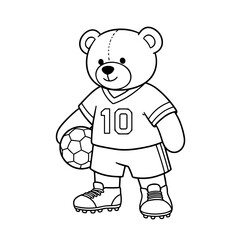 Cute teddy bear holding a soccer ball in sports uniform  