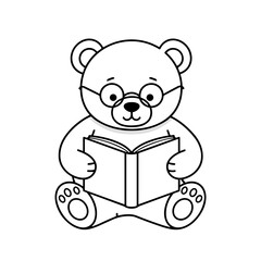 Obraz premium Cartoon bear reading a book while wearing glasses and smiling 