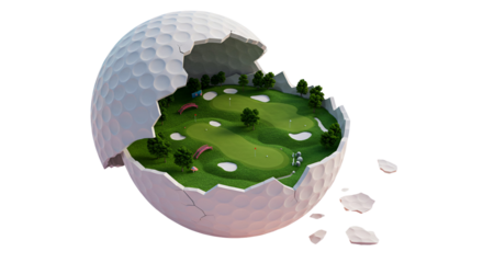 Golf Course Inside Broken Golf Ball
