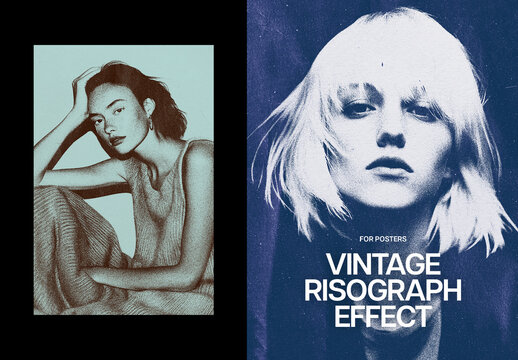 Vintage Risograph Poster Effect Mockup