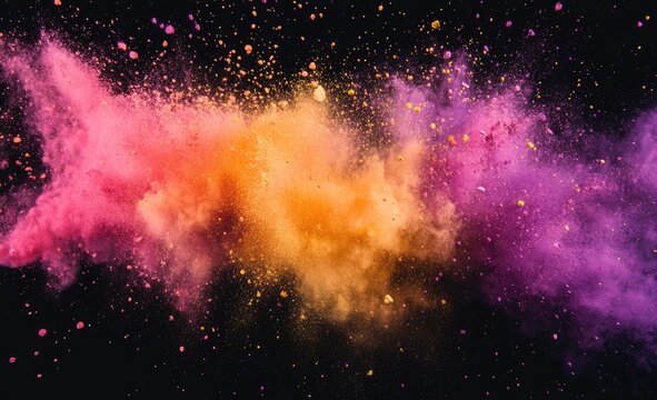 Colorful powder explosion on black background