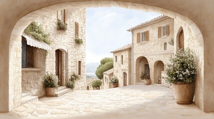 Obraz premium Charming old town view of italy vacation painting by architect quaint streets and holiday vibes