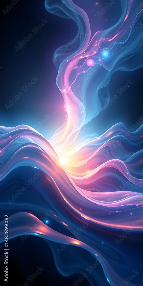 Fototapete abstract glowing waves in dark space. colorful light emits from the core. a dynamic 3d fluid design.