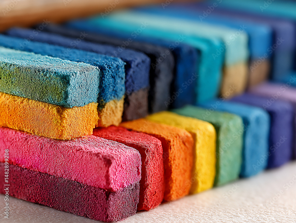 Poster bright and flat lay photograph displaying a diverse array of textured paper in various shades, laid 
