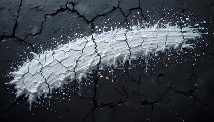 White Chalk Smudge on Cracked Black Surface – Grunge Texture Background (Generative AI)