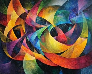 Vibrant Abstract Art with Curved Shapes and Bold Colors Display