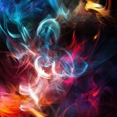 Fototapeta premium Abstract swirling smoke of vibrant colors. Intricate patterns of colored smoke on black background