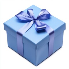 Fototapeta premium Blue Gift Box with Satin Ribbon Tied in Bow for Special Occasions
